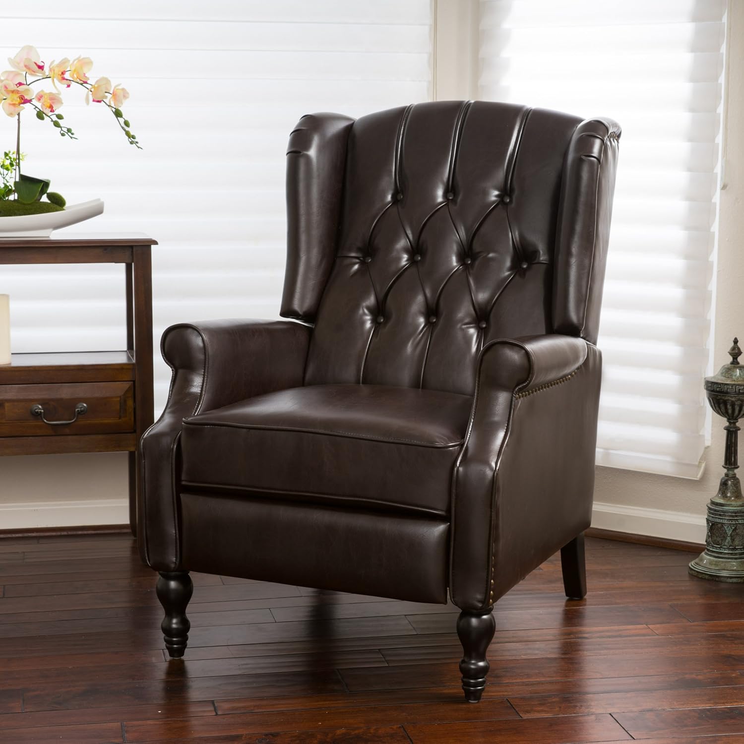 Elizabeth Tufted Brown Bonded Leather Recliner Arm Chair Image