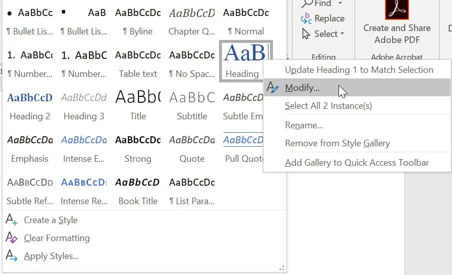 Select style to update