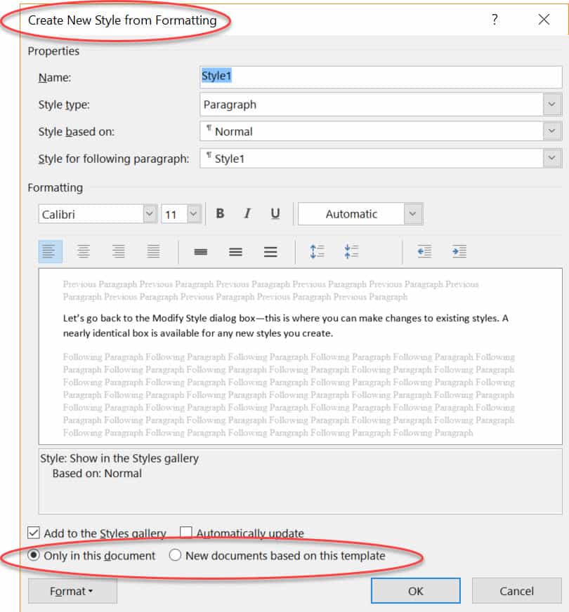 Create New Style from Formatting