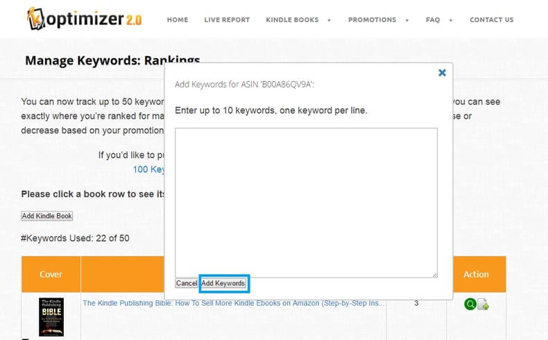 Kindle keyword tracking tool
