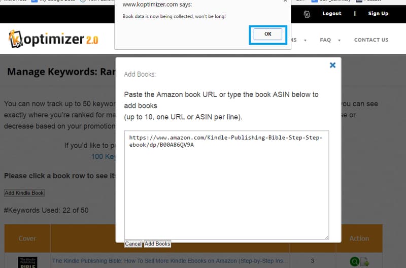 Kindle keyword tracking tool