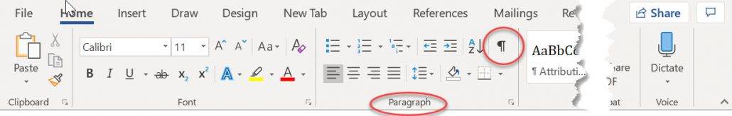 Pilcrow symbol in Word