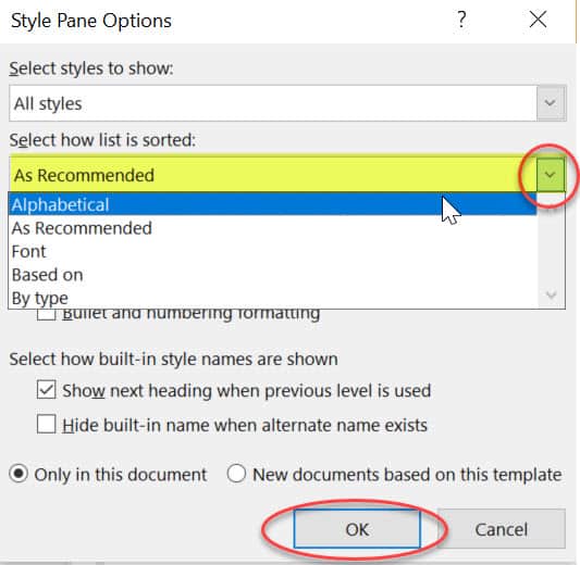 Styles Pane Options - As Recommended
