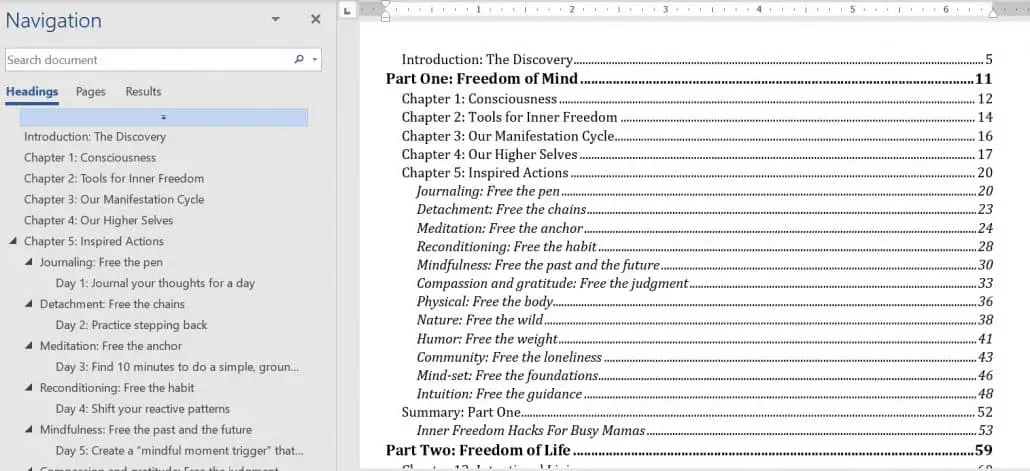 Create Table of Contents from Navigation Pane