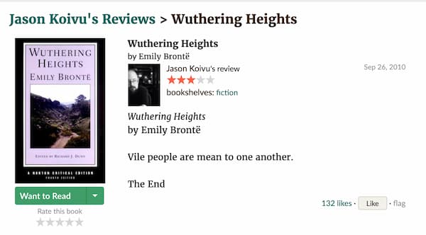 wuthering heights funny book review image