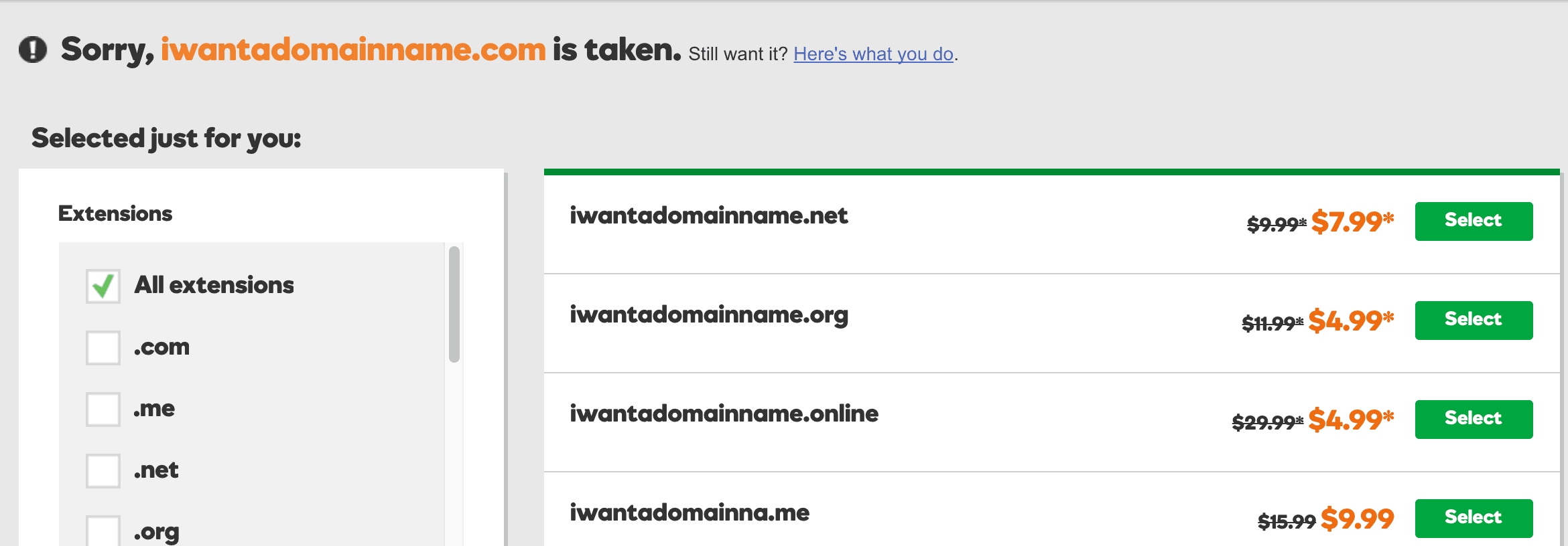 domain name already taken image