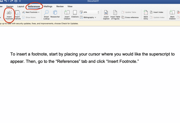 how to insert footnotes in word image