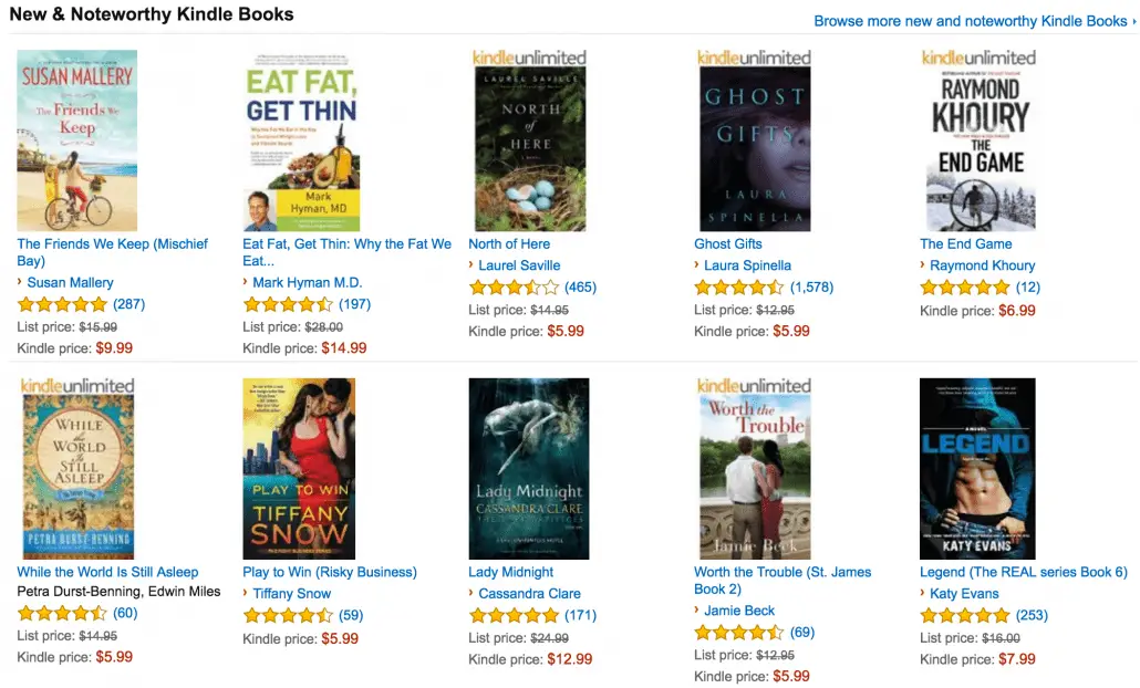 New & Noteworthy Kindle Books feature on Amazon