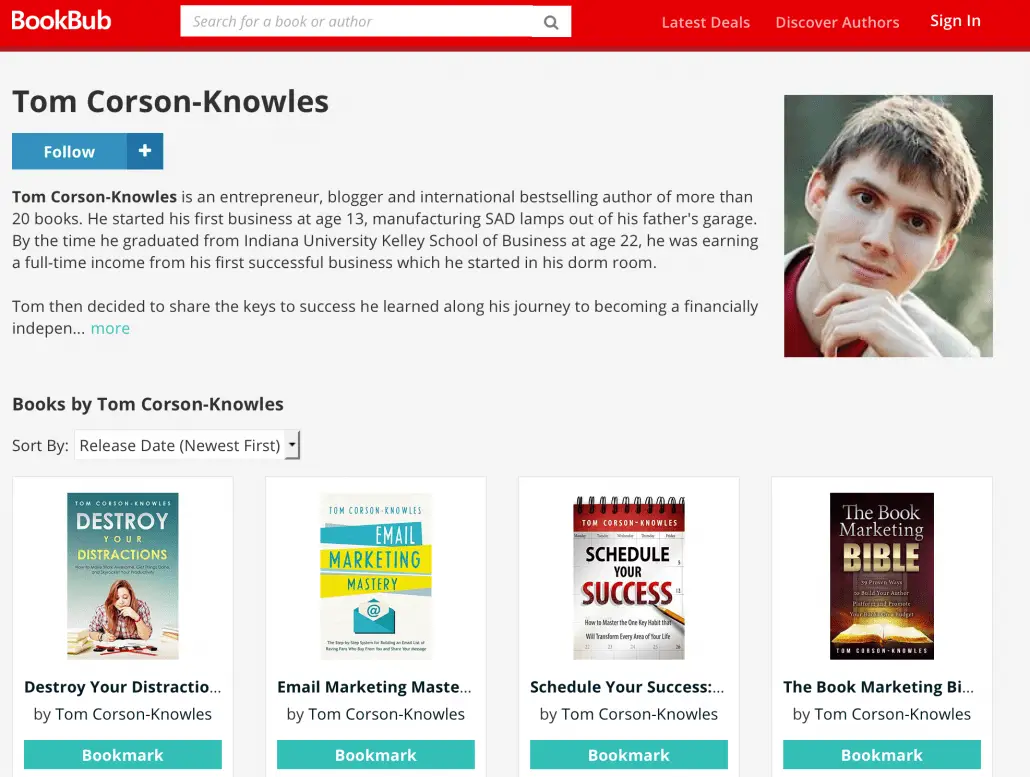 BookBub Author Profile for Tom Corson-Knowles