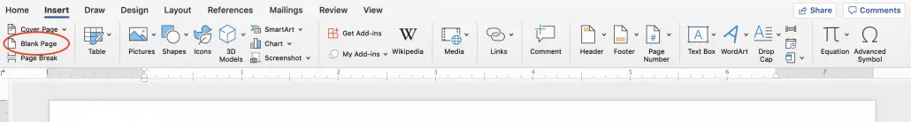 Insert blank page in Word