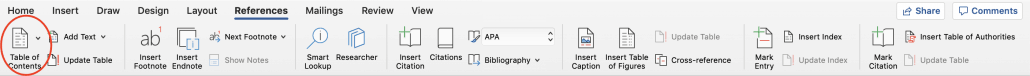 Insert Table of Contents in Word